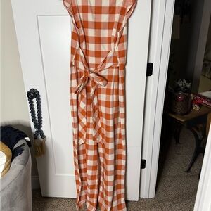 Crown & Ivy Orange and Cream Checkered Jumpsuit